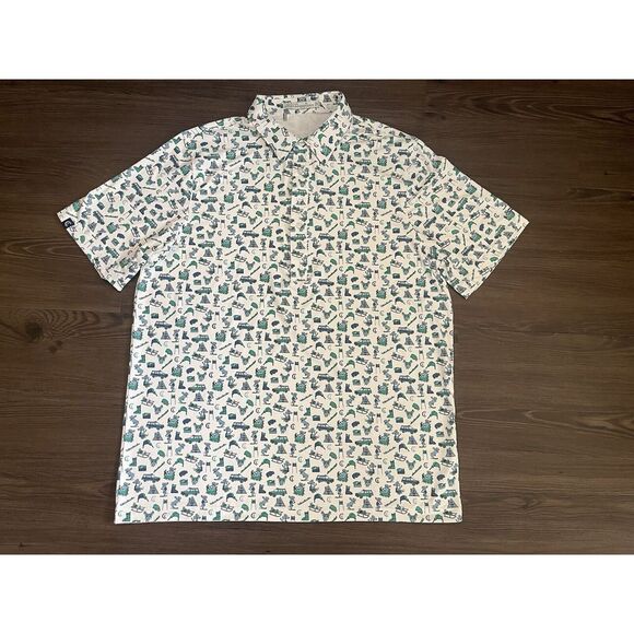 Criquet XL White Skiing Moose Print Short Sleeve Stretch Polo Shirt - Picture 3 of 7